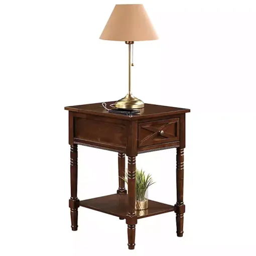 Brown Wood Charging Traditional Accent Table