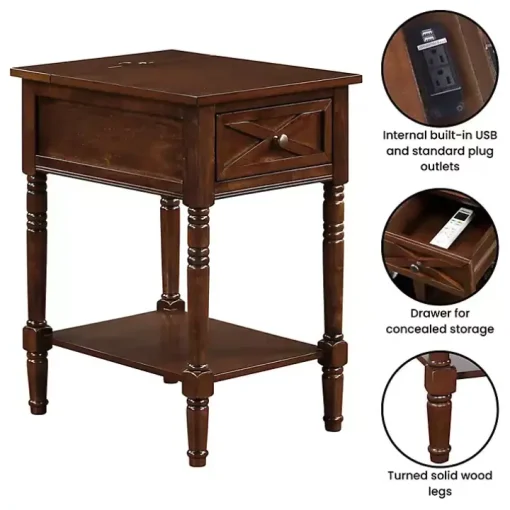 Brown Wood Charging Traditional Accent Table