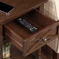 Brown Wood Charging Traditional Accent Table