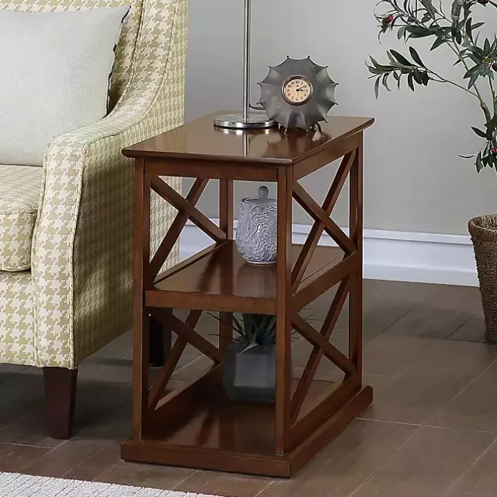 Brown Wood Double X Sides Accent Table