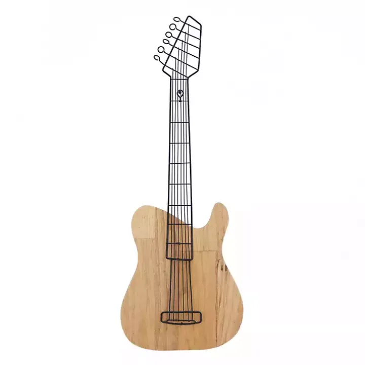 Brown Wood Electric Guitar Wall Plaque