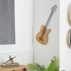 Brown Wood Electric Guitar Wall Plaque