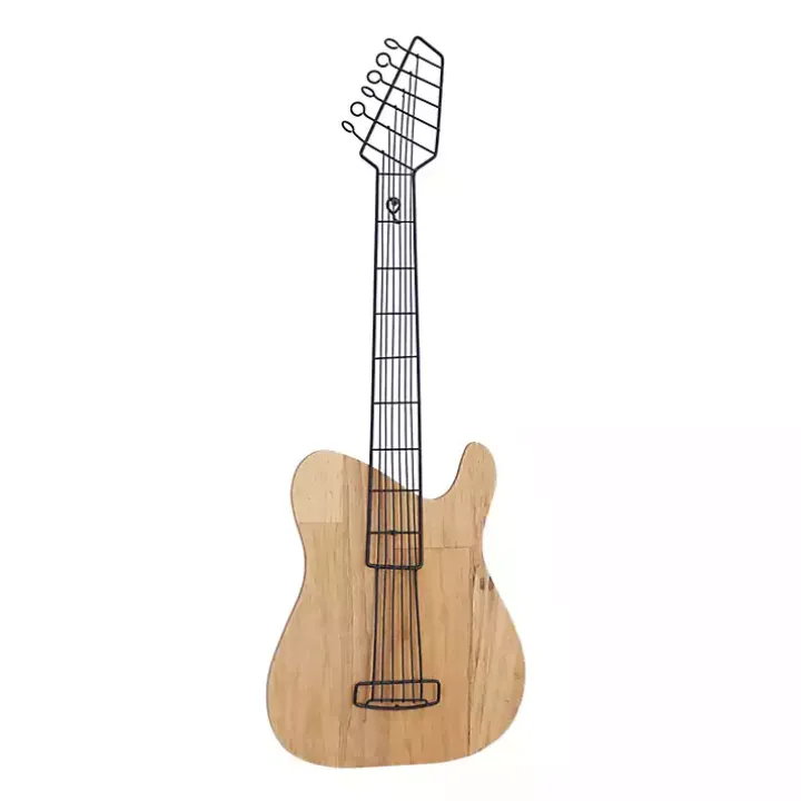Brown Wood Electric Guitar Wall Plaque
