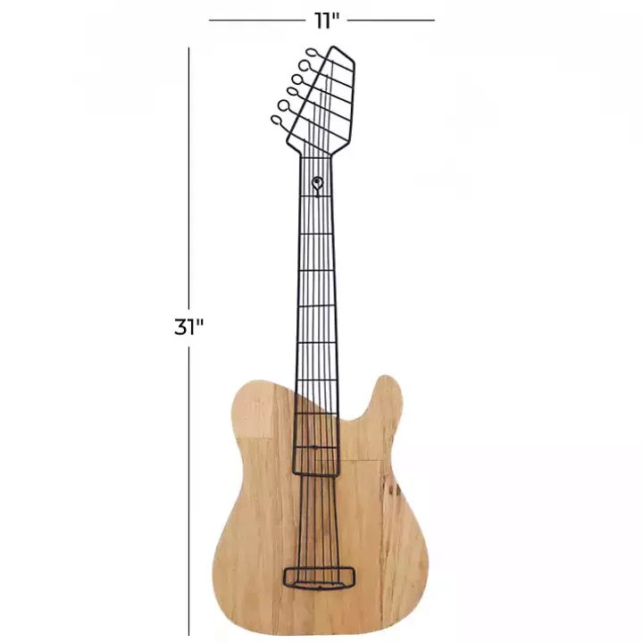 Brown Wood Electric Guitar Wall Plaque