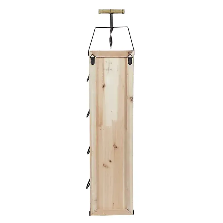 Brown Wood Panel Black Metal Wine Rack