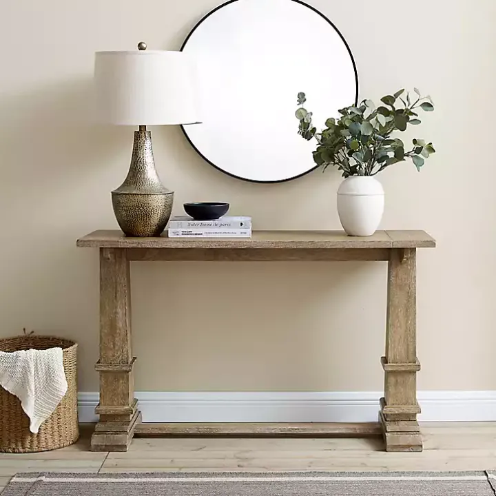Brown Wood Pedestal Base Console Table