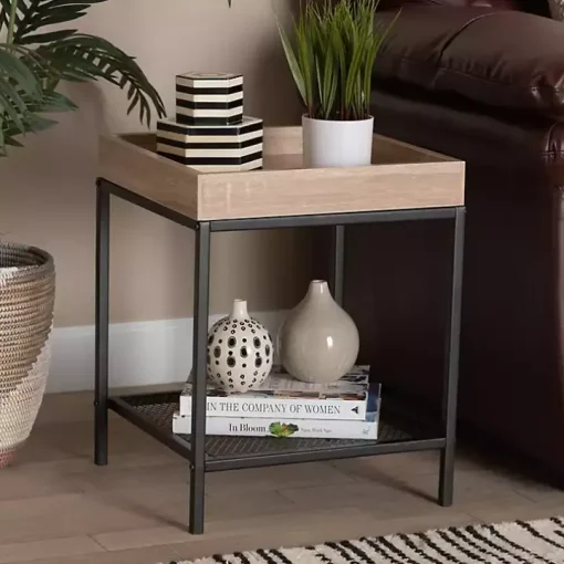 Brown Wood Raised Edge Side Table