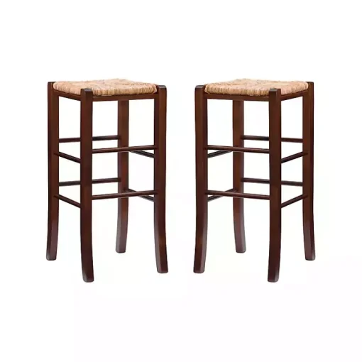 Brown Wood Seagrass Backless 2-pc. Bar Stool Set