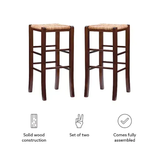 Brown Wood Seagrass Backless 2-pc. Bar Stool Set