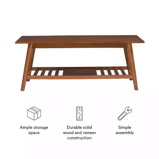 Brown Wood Slatted Bottom Shelf Coffee Table