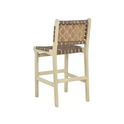 Brown Woven Leather Wooden Counter Stool