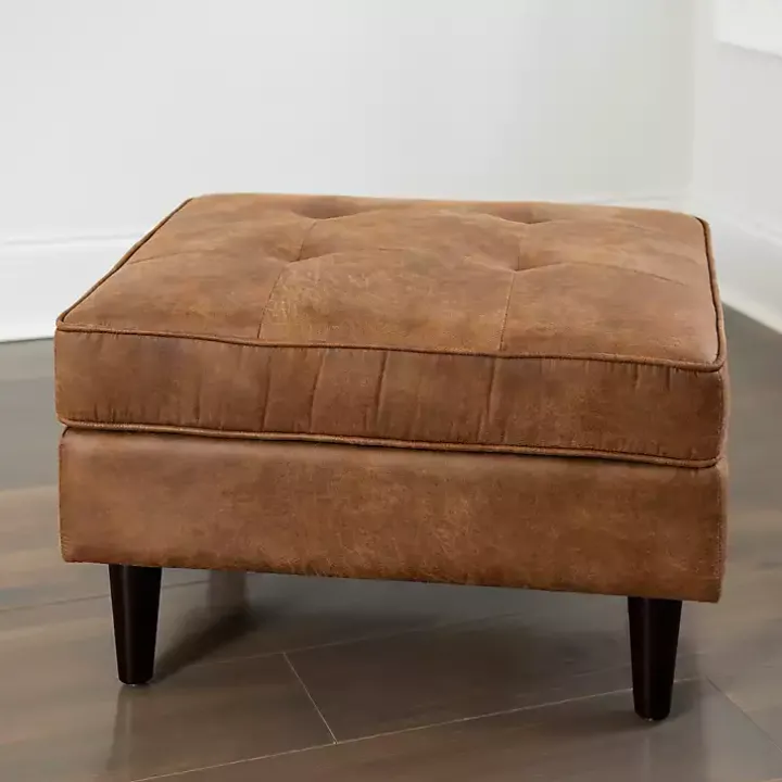 Brown Wyatt Faux Leather Ottoman