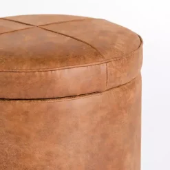Brown Wyatt Faux Leather Storage Ottoman