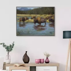 Buffalo Crossing Framed Canvas Art Print