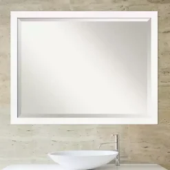 Cabinet White Narrow Frame Beveled Mirror