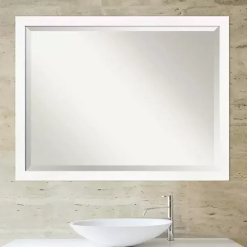 Cabinet White Narrow Frame Beveled Mirror
