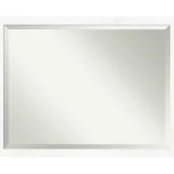 Cabinet White Narrow Frame Beveled Mirror