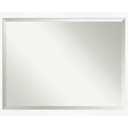 Cabinet White Narrow Frame Beveled Mirror