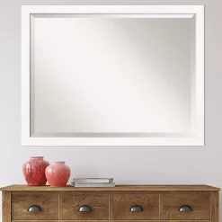 Cabinet White Narrow Frame Beveled Mirror