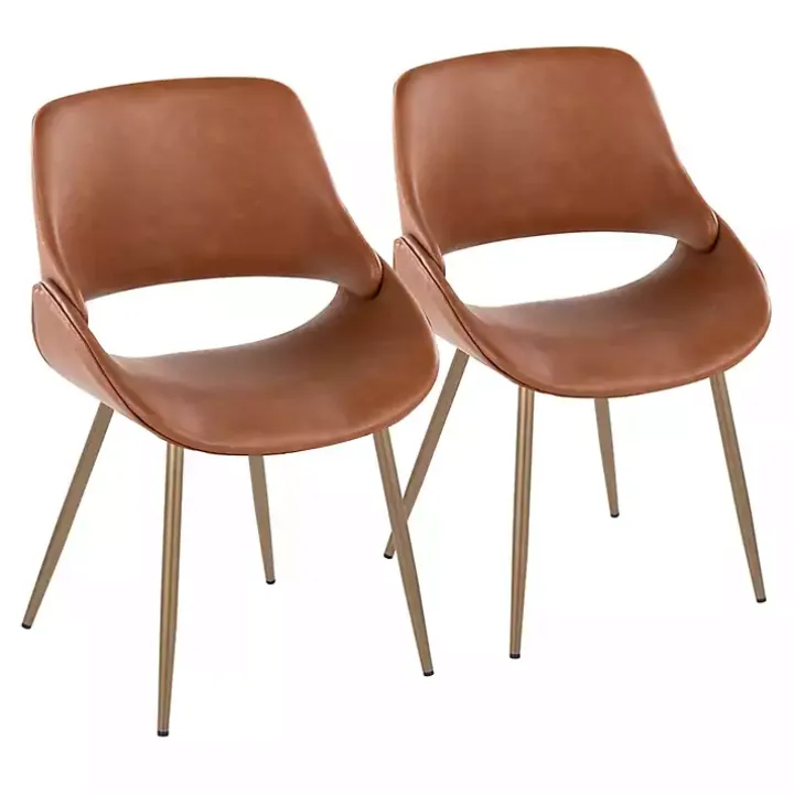 Camel Faux Leather Scooped Accent Chairs, Set of 2