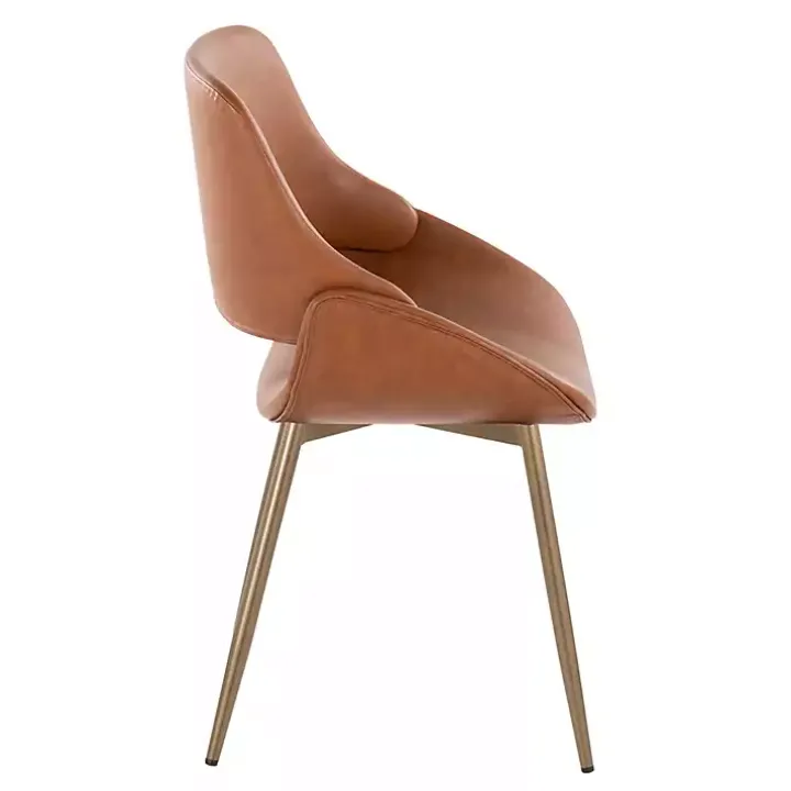 Camel Faux Leather Scooped Accent Chairs, Set of 2