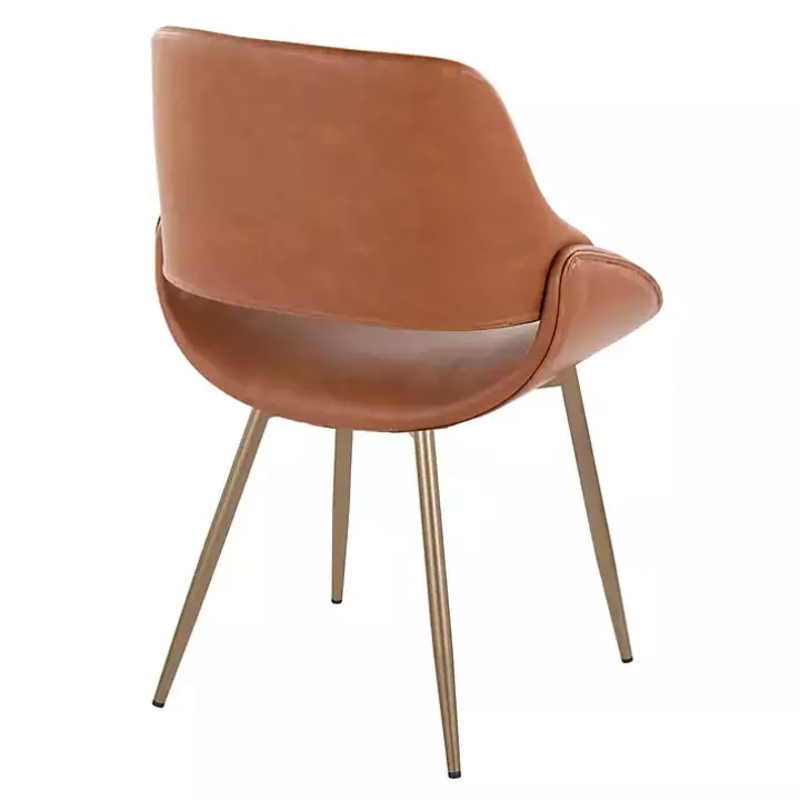 Camel Faux Leather Scooped Accent Chairs, Set of 2