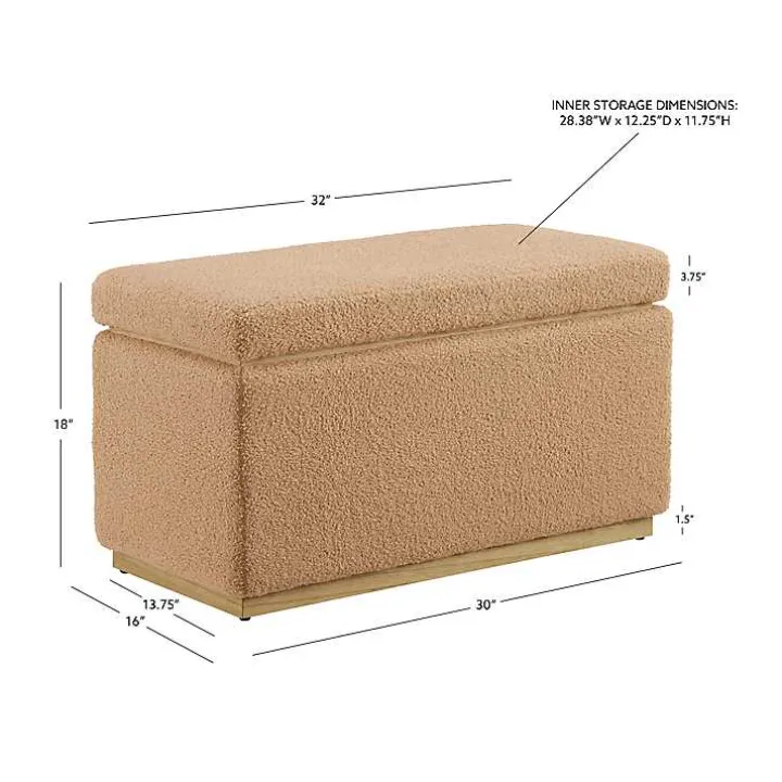 Camel Sherpa & Pine Rectangle Storage Ottoman