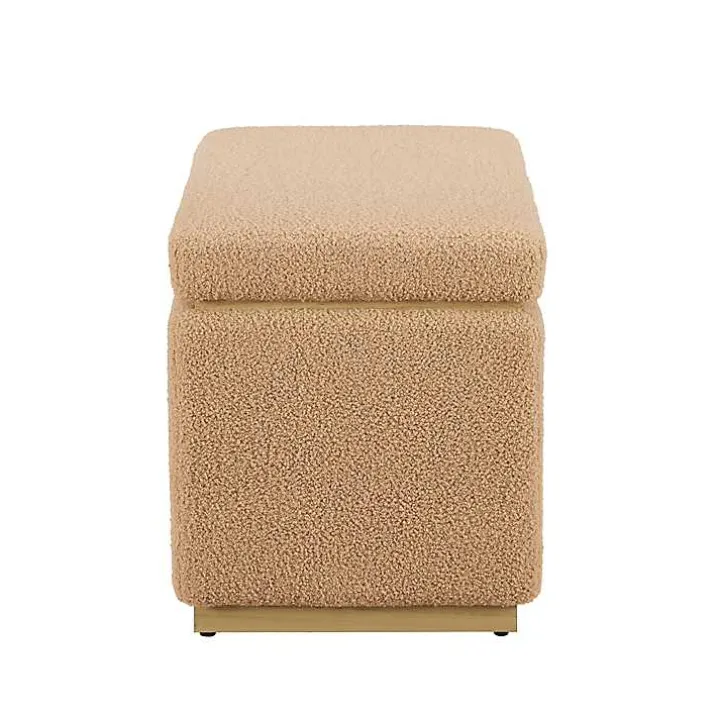 Camel Sherpa & Pine Rectangle Storage Ottoman