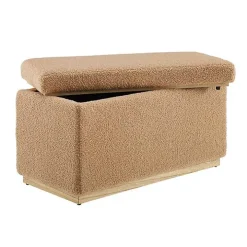 Camel Sherpa & Pine Rectangle Storage Ottoman