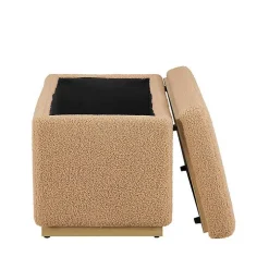 Camel Sherpa & Pine Rectangle Storage Ottoman