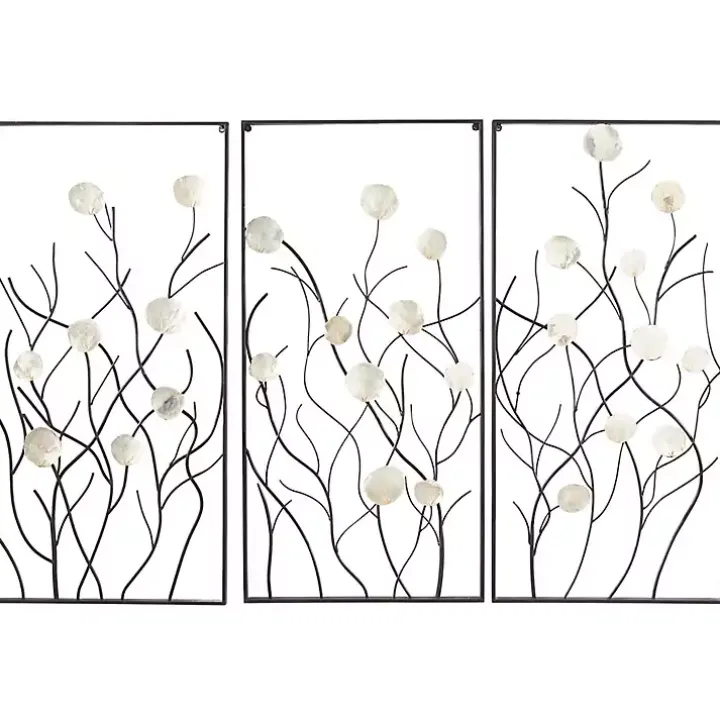 Capiz Flowers Metal Wall Plaques, Set of 3