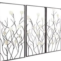 Capiz Flowers Metal Wall Plaques, Set of 3