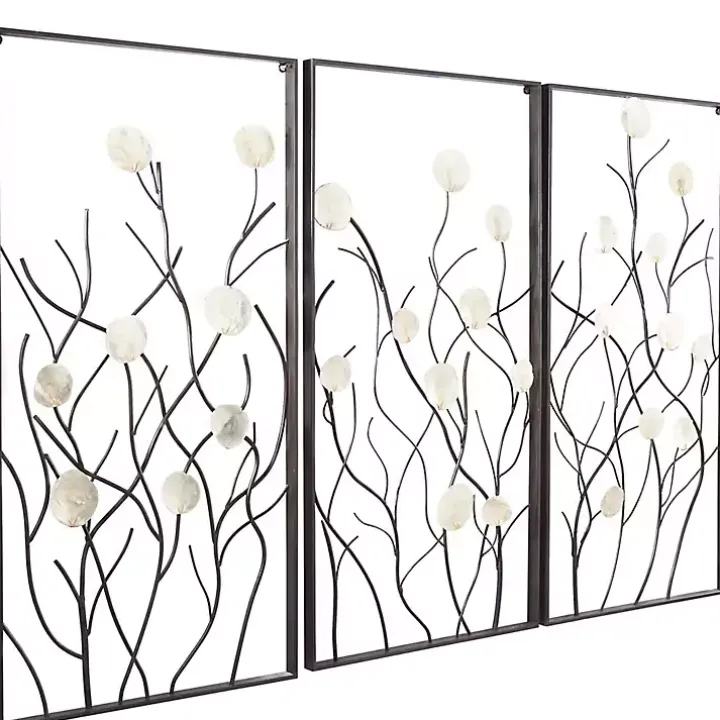 Capiz Flowers Metal Wall Plaques, Set of 3