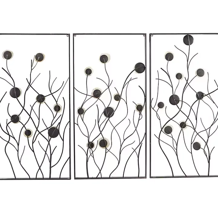 Capiz Flowers Metal Wall Plaques, Set of 3