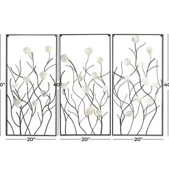 Capiz Flowers Metal Wall Plaques, Set of 3