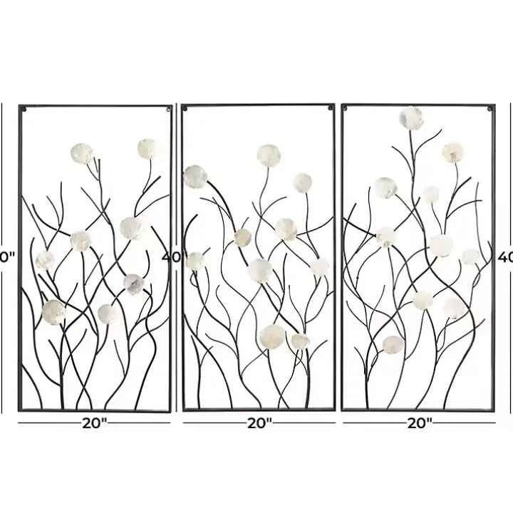 Capiz Flowers Metal Wall Plaques, Set of 3