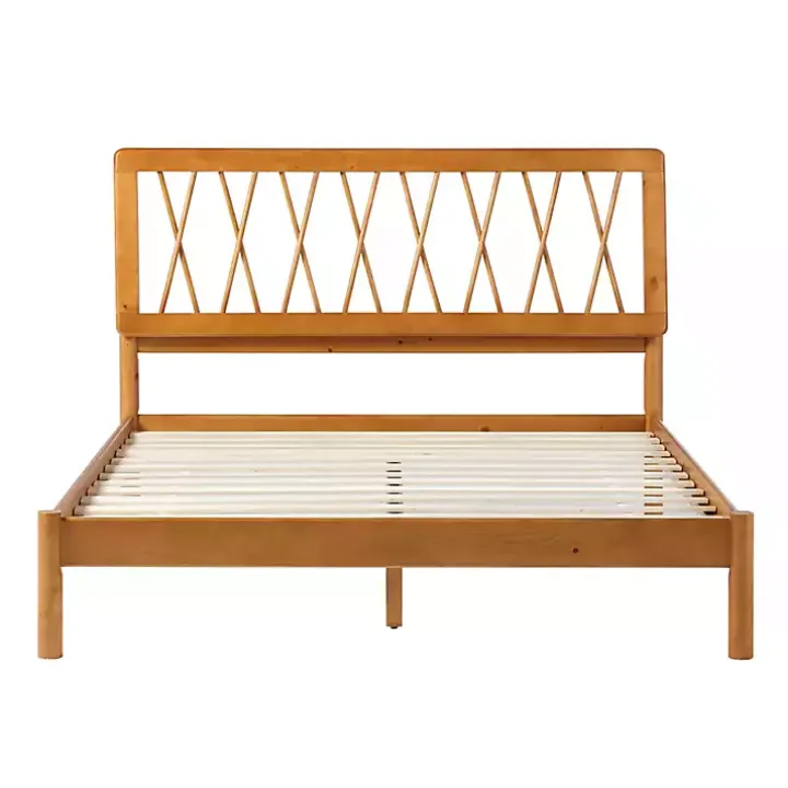 Caramel Wood Spindle Headboard Queen Bed