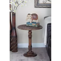 Carved Mandala Mango Wood Accent Table