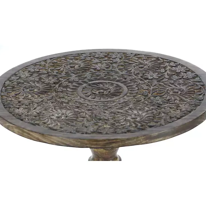 Carved Mandala Mango Wood Accent Table