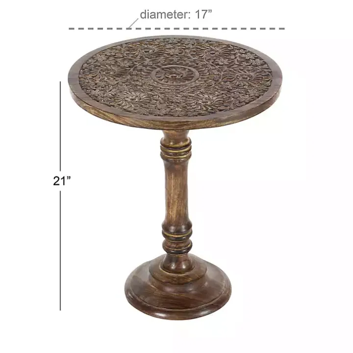 Carved Mandala Mango Wood Accent Table