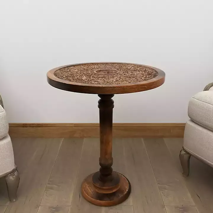Carved Mandala Mango Wood Accent Table