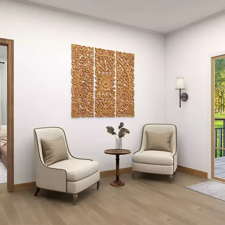 Carved Mandala Mango Wood Accent Table