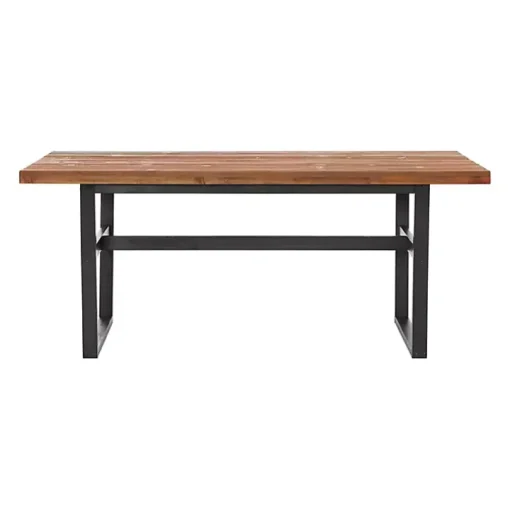 Cedar Wood and Black Metal Dining Table