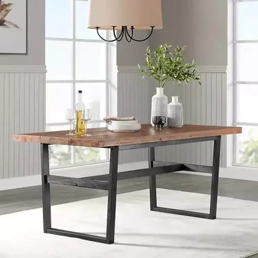 Cedar Wood and Black Metal Dining Table