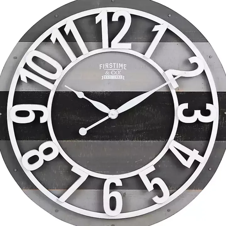 Charcoal Gray and White Plank Wall Clock