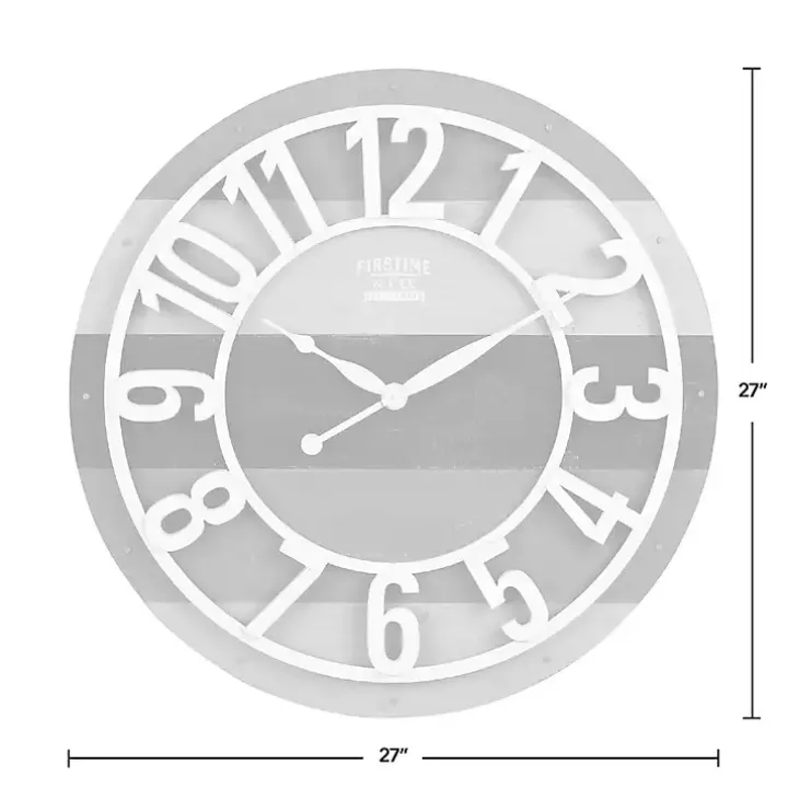 Charcoal Gray and White Plank Wall Clock