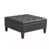 Charocal Button Tufted Leather Ottoman