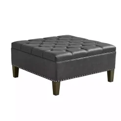 Charocal Button Tufted Leather Ottoman