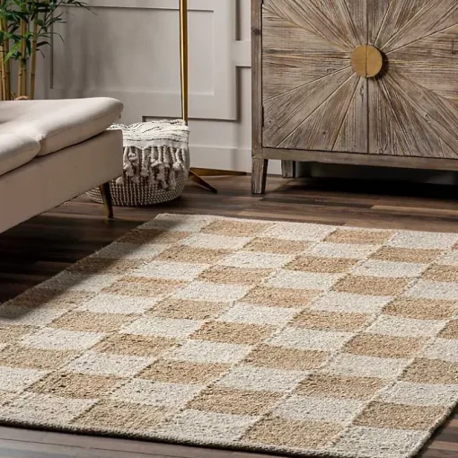Checkered Jute Area Rug, 8x10