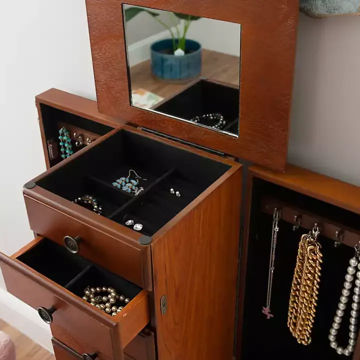 Cherry 5-Drawer Ollie Petite Jewelry Armoire